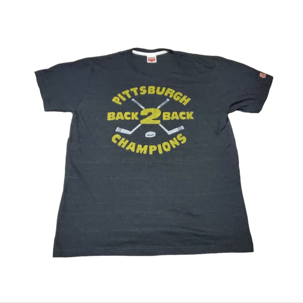 Limited Release Old School Homage Pittsburgh Penguins Back 2 Back Champions tee
